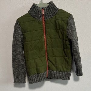 Cat & Jack Olive Quilted Front Jacket with Gray Knit
